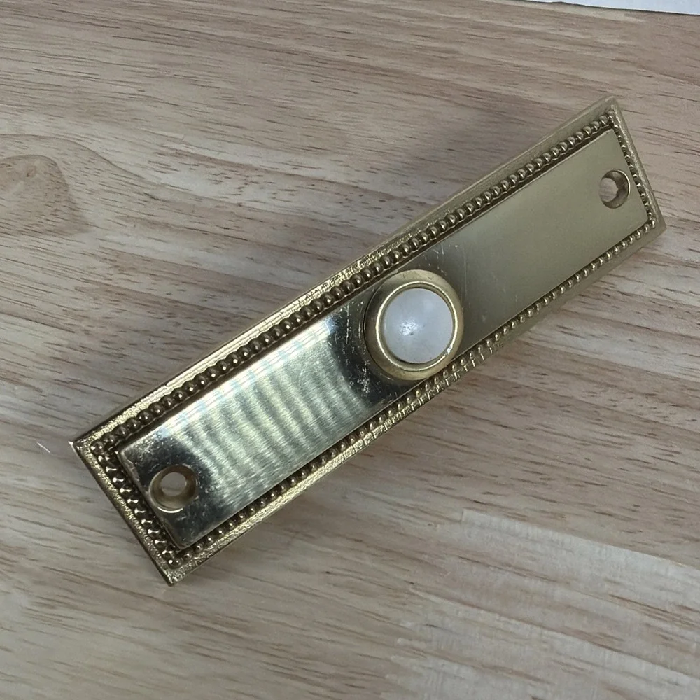 Solid Brass Door Bell Gold Tone Lighted Trine Chime Buzzer Vintage No Screws